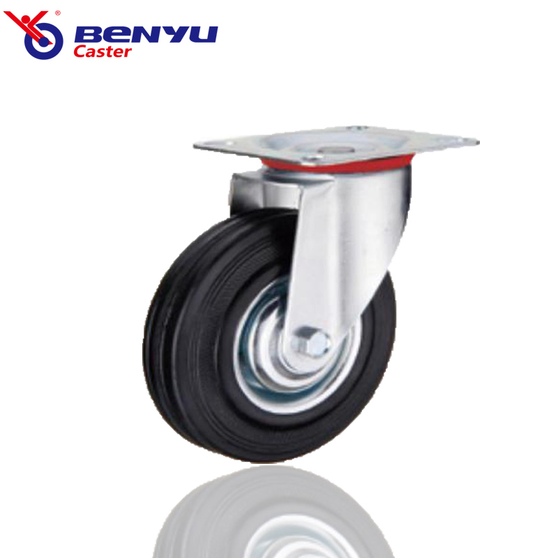 Benyu 3-8" Industrial Caster Rubber Wheel with 180kg Load Capacity in Black Color
