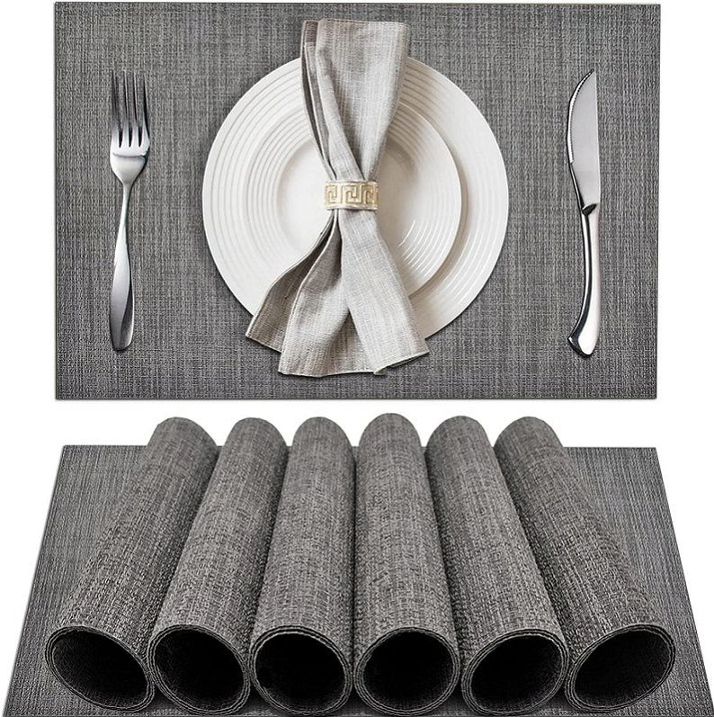 Polyester Golden Custom Table Placemats Durable PVC Vinyl Woven