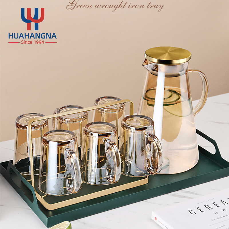 Custom Logo Hot/Cold Water Jug 1.8 Liter 60 Ounces High Borosilicate Glass Drinking Carafe/Pitcher Set with Stainless Steel Lid