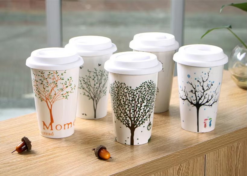 350ml Coffee Cup Ceramic Travel Mug Cup with Lid Custom Logo Coffee Mug