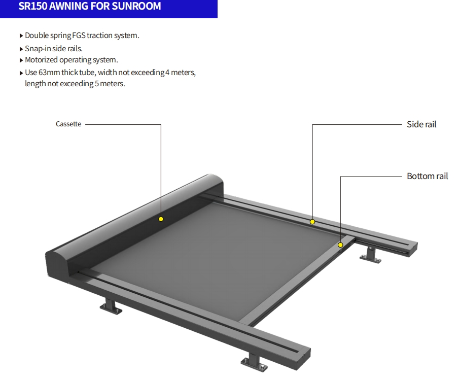 Sr150 Outdoor Skylight Motorized Windproof Awning Roller System
