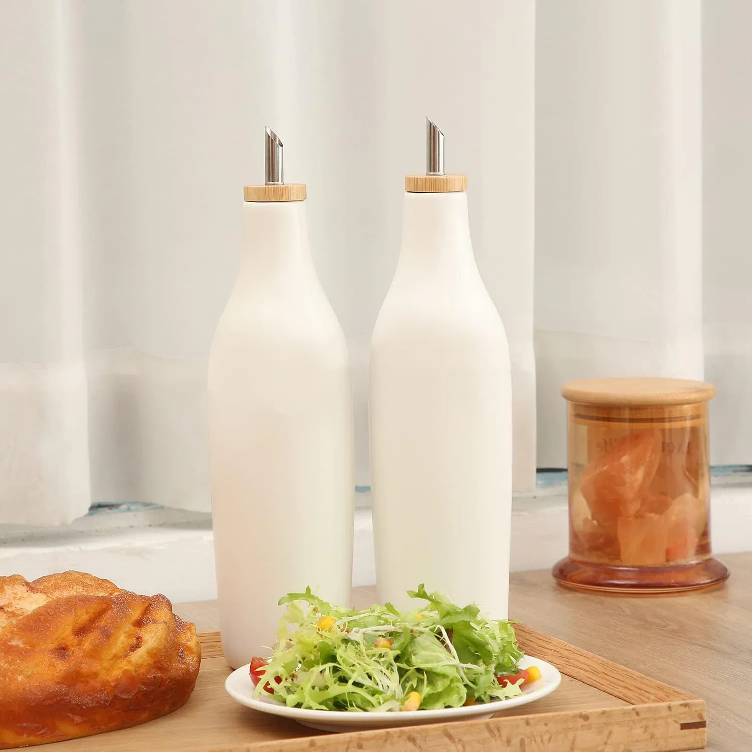 Ceramic Olive Oil Dispenser Bottle Large Porcelain Oil & Vinegar Bottles Container