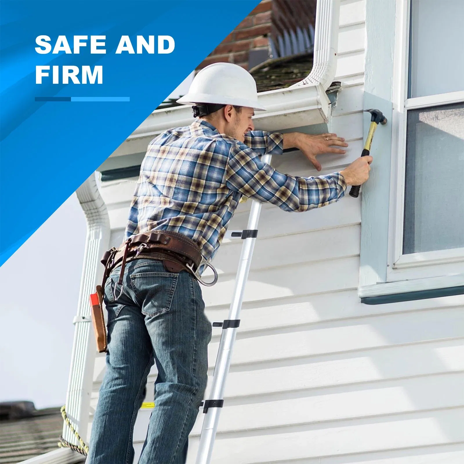 Aluminum Telescopic Straight Ladder Conventional Straight Ladder (with balance bar + wheels + yellow foot pads)