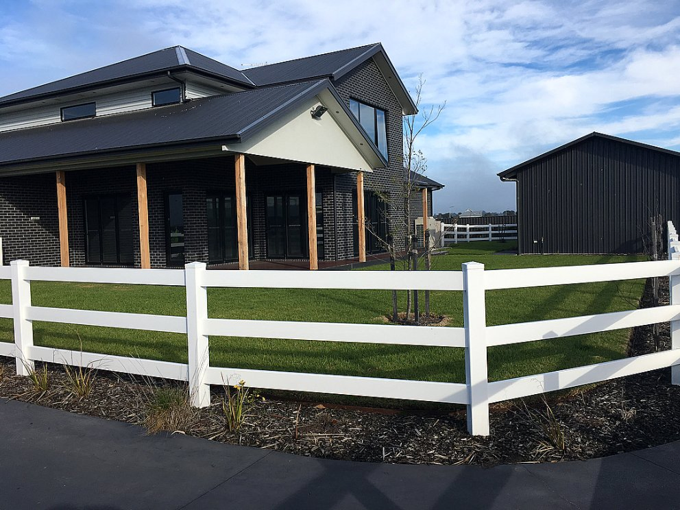 White 3 Rail PVC Fencing Post and Rail, Vinyl Horse Farm Fence
