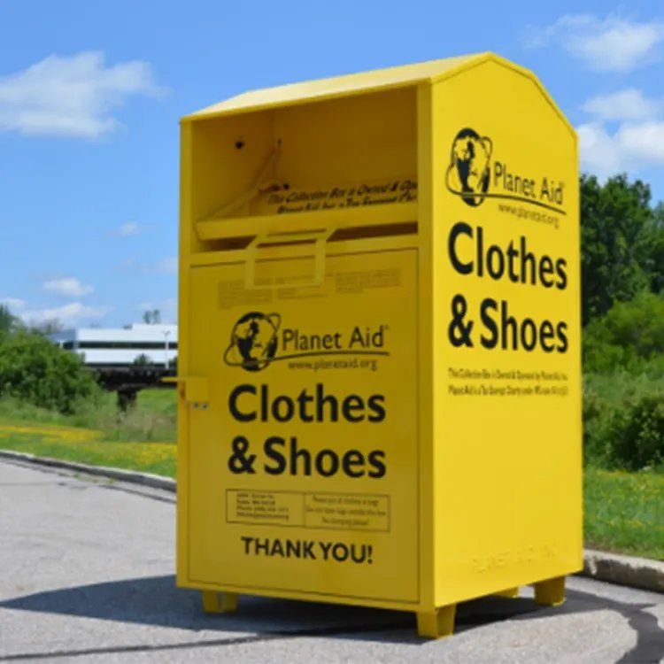 Outdoor Used Clothing Donation Drop Box Metal Green Clothing Donation Bin