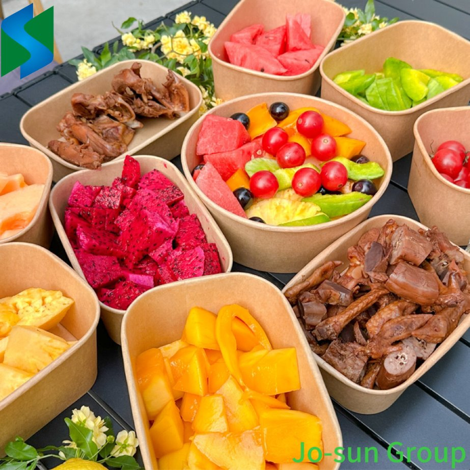 500ml-1300ml Waterproof Compostable 12oz Round White Brown Kraft Paper Salad Bowl with Lid