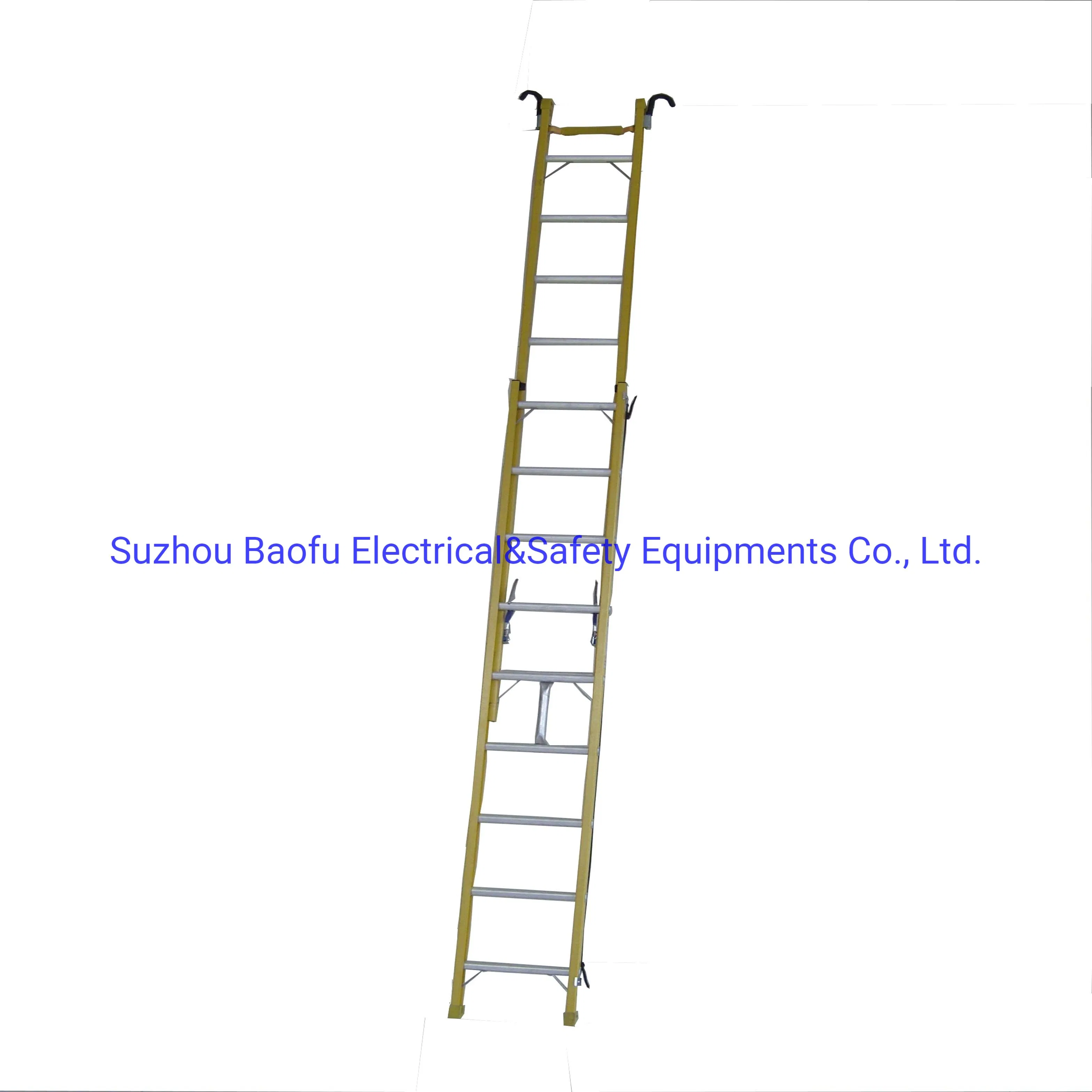 (375LBS) 35kv Yellow 5m Fiberglass Single-Side Grooved Rail Extension Ladder