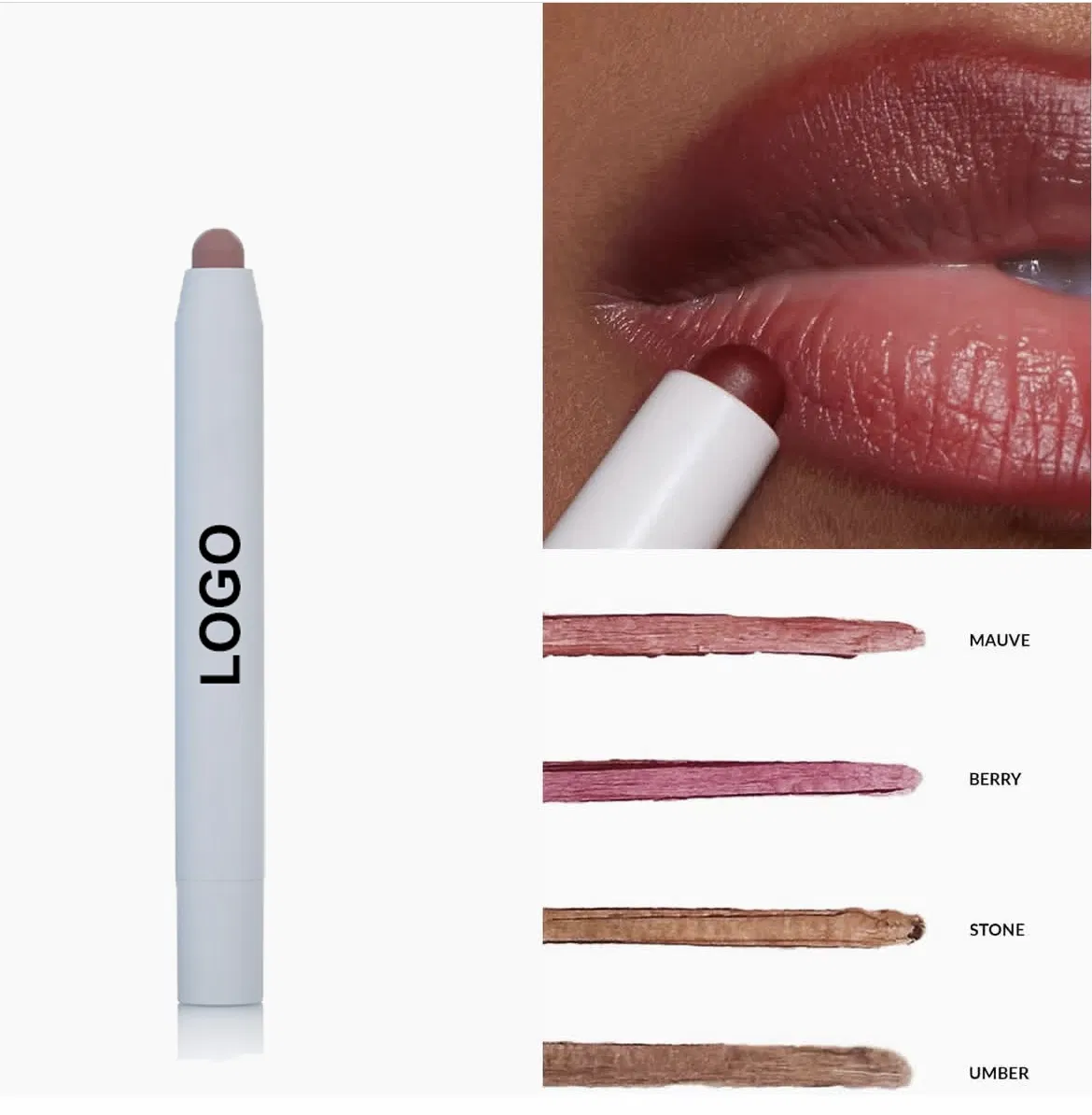 Blur Effect Lip Liner White Tube Portable Vegan Buildable Brown Pigment Formula Private Label