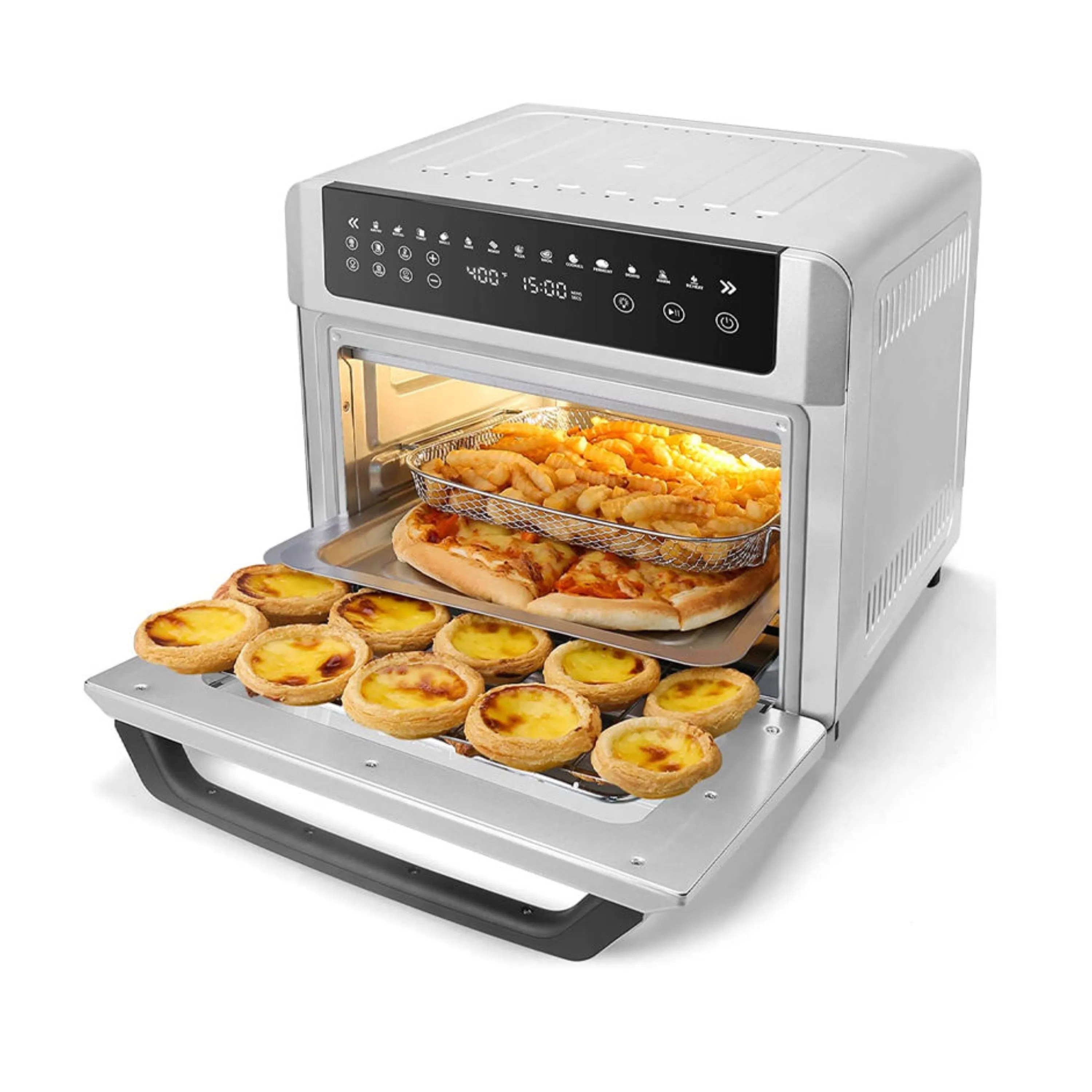 Longbank Factory Price 24L Square Stainless Steel Digita PTFE Non-Stick Healthy Air Fryer Toaster Oven 1700W