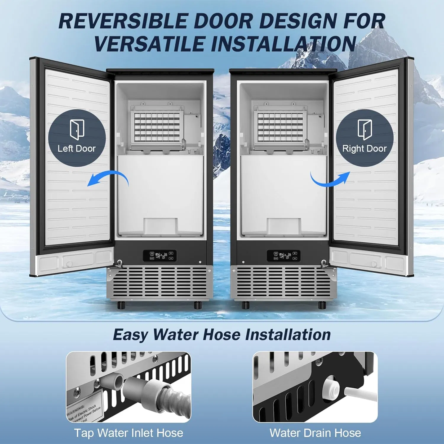 Under Counter / Freestanding Ice Maker Machine Commercial - 50kgs/24h with Reversible Door