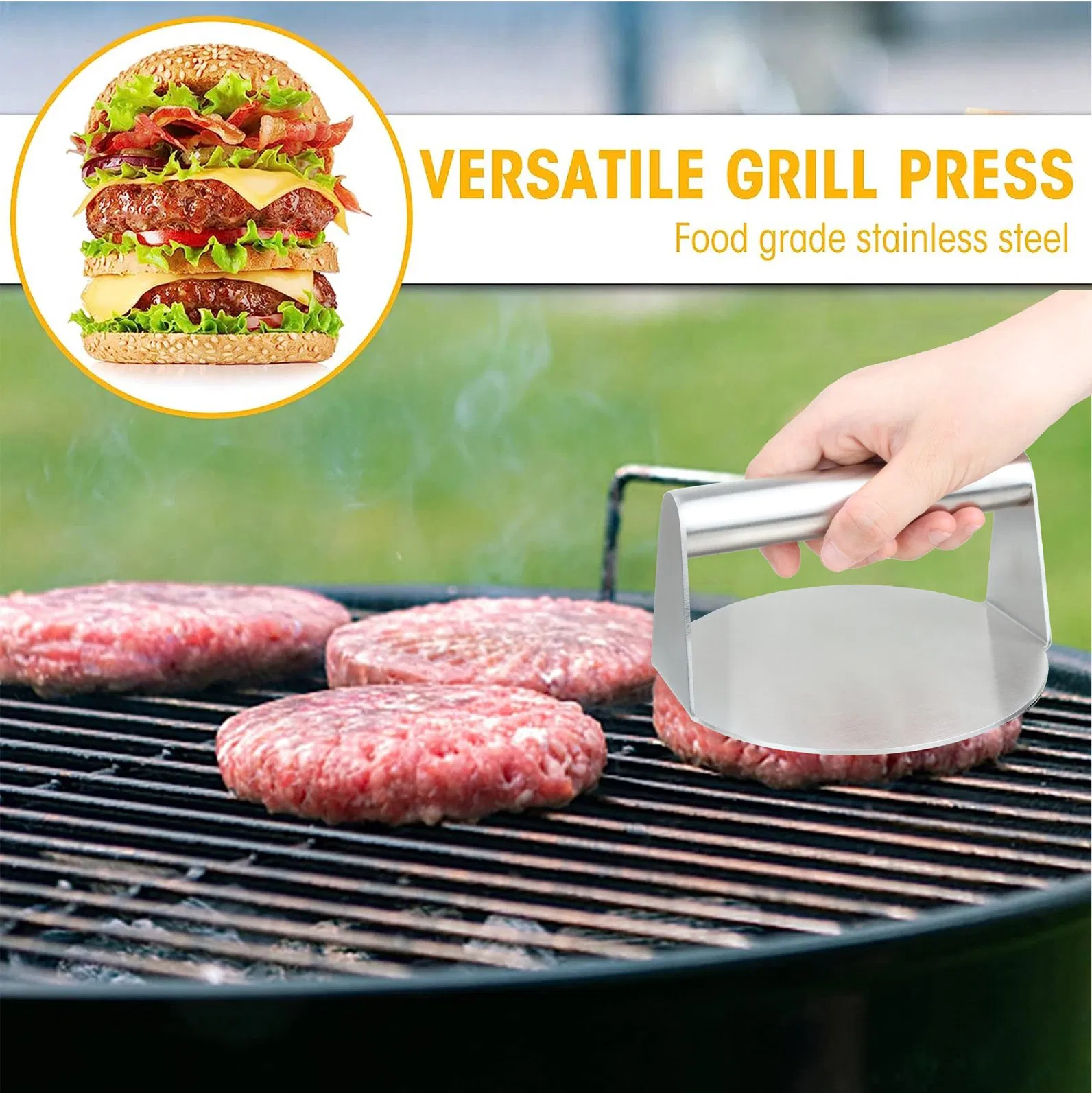 Customizaton Durable Round Burger Smasher Grilling Accessories Kitchen Stainless Steel Hamburger Meat Presser