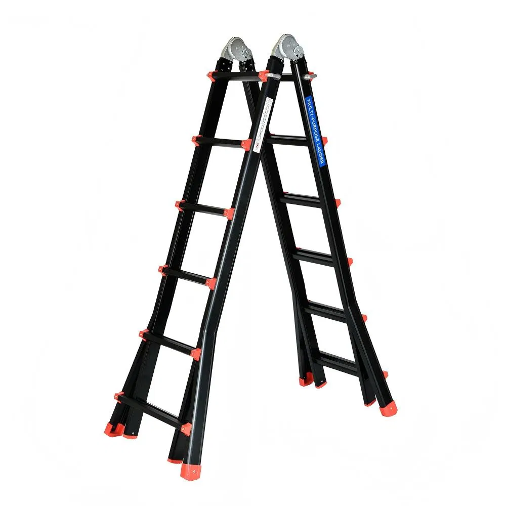 Non-Insulating Lightweight Black Aluminum Telescopic Foldable Ladder for Industrial Use with Anti Slip Feet