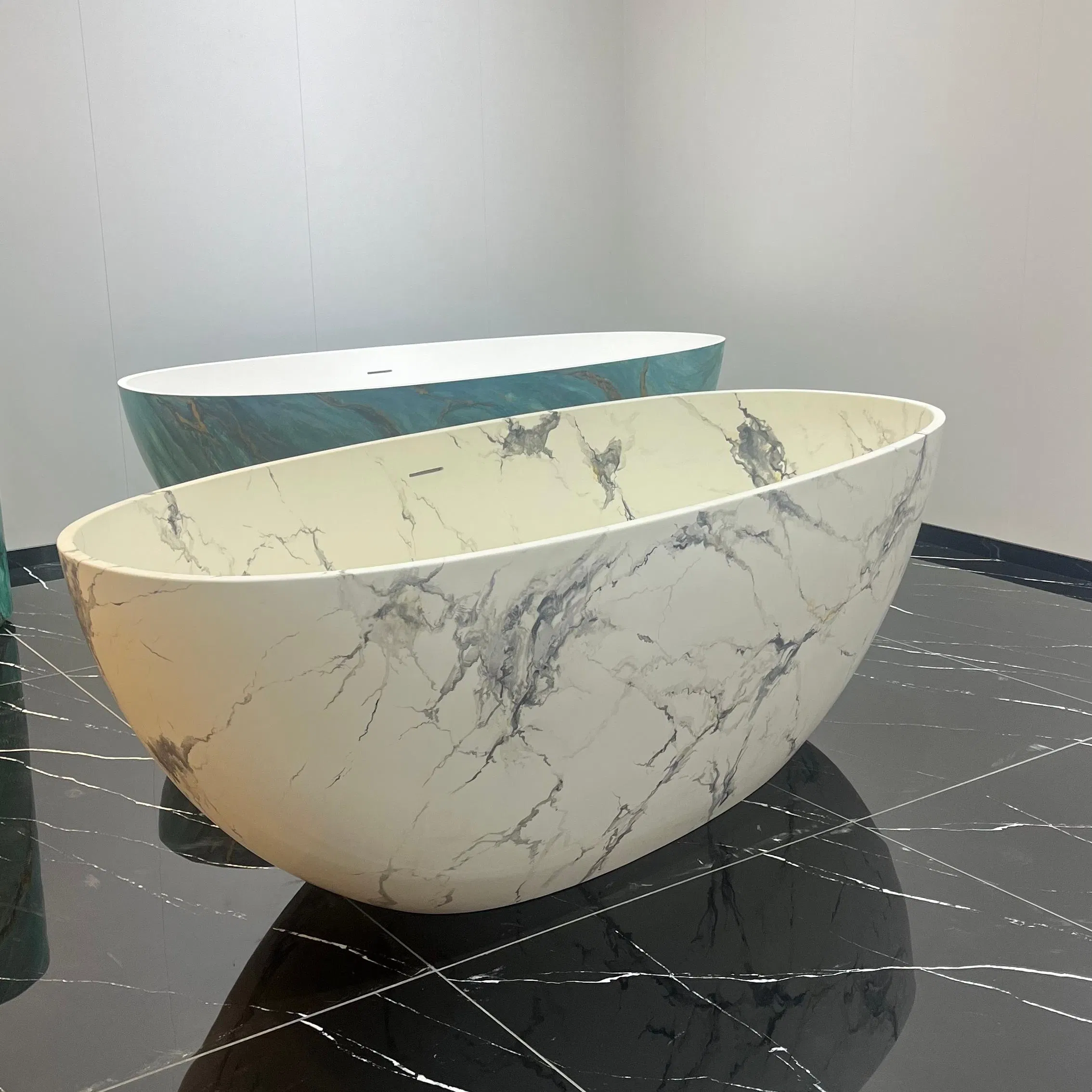 Modern Customized Marble Texture Cultured Composite Stone Freestanding Bathroom Bathtub Solid Surface Soaking Tub for Hotel