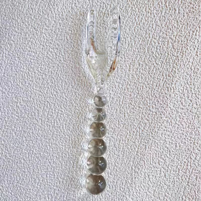 Custom Handmade Medieval Glass Beaded Tableware Creative Transparent Pink Green Glass Spoon and Fork Set