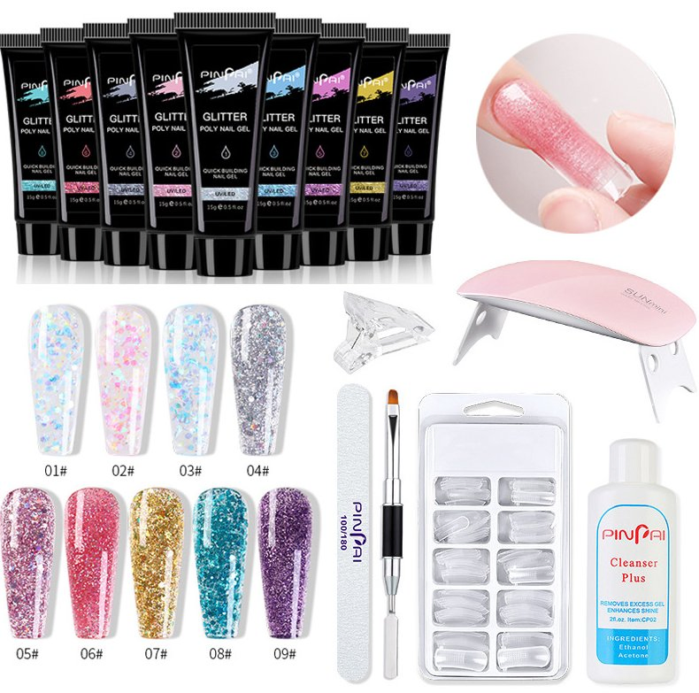 Online Wholesale Ready to Ship Painting Gel Nail Poly 15ml Liquid Gel Nail Extension Crystal Clear Artificial Nail Builder Set