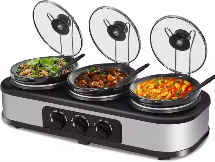 Stylish 3X1.5qt Slow Cooker with Non-Stick Interior Design