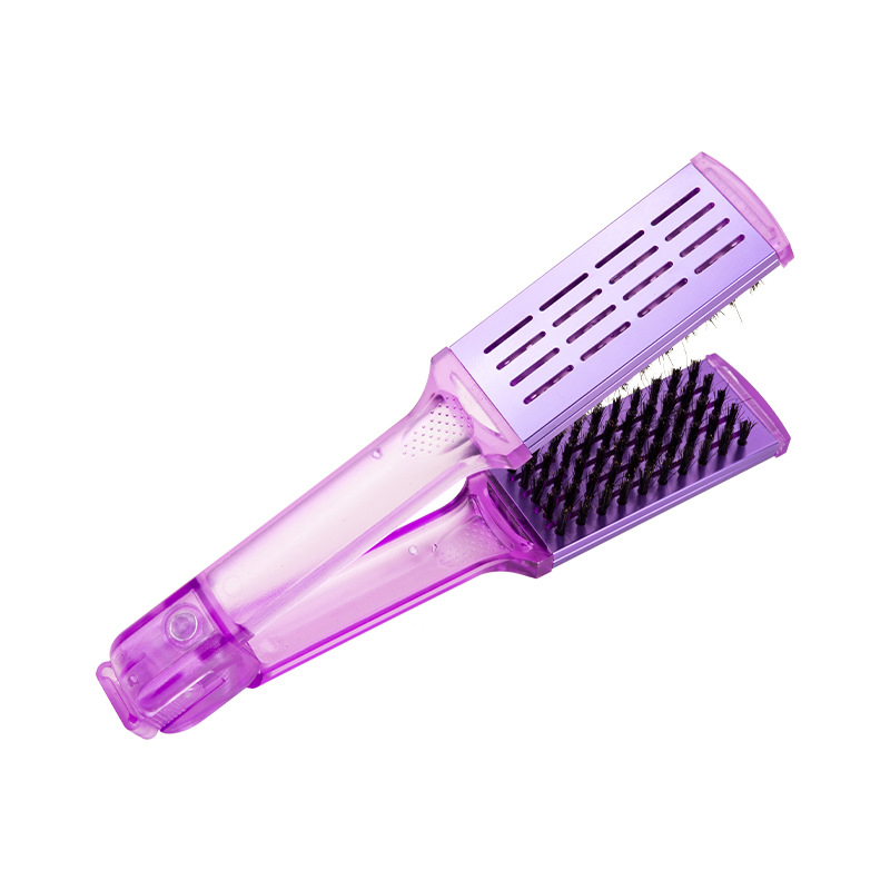 Salon Household Transparent Shiny Plastic V Shape Pig Bristle Hair Straight Comb Brush Hair Dryer Splint Straightener Brush