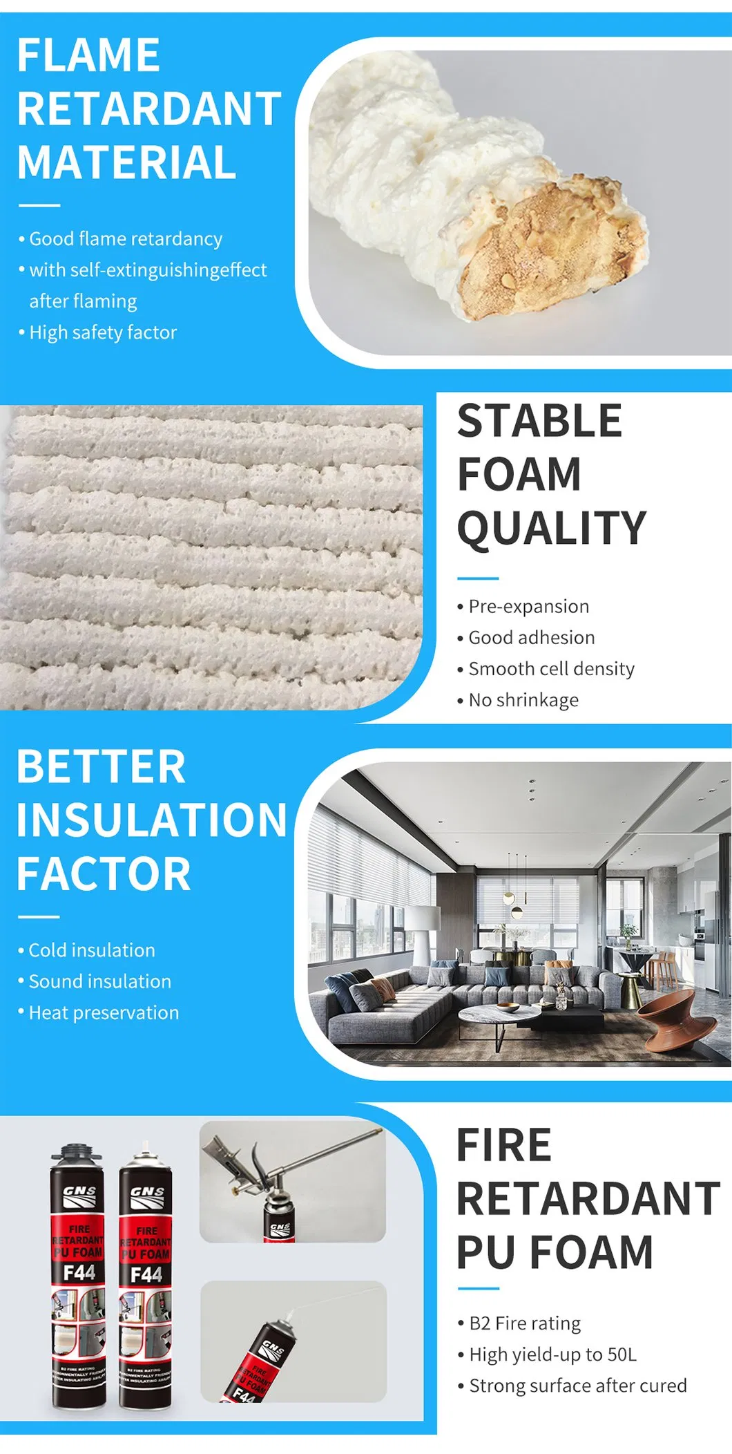 B2 Fire Resistance PU Foam for Large Building or Fireproof Doors