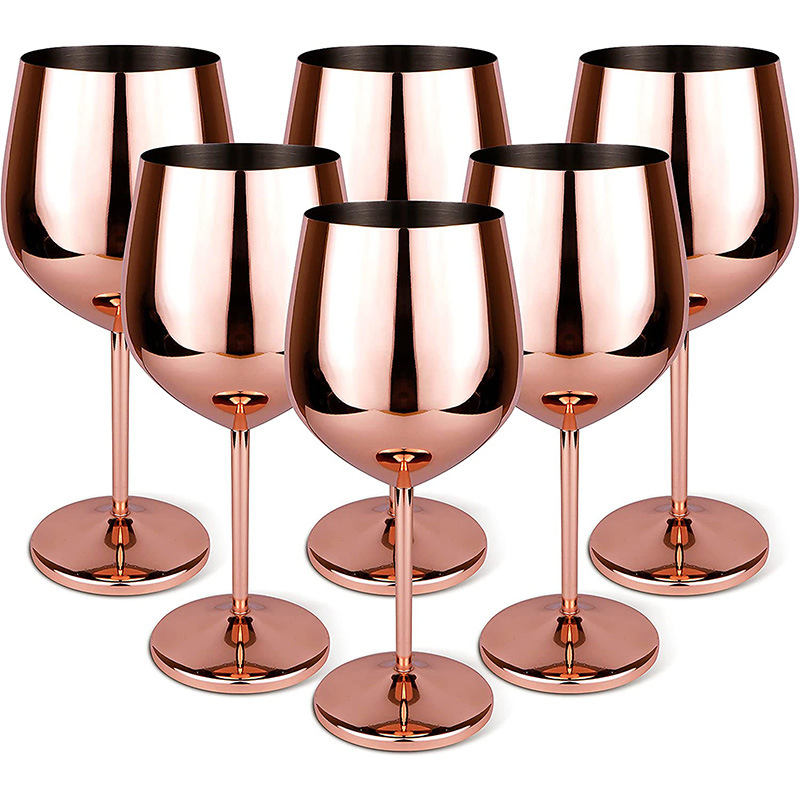 Rose Gold Insulated Wine Glass Tumbler Wine Cups 18/8 Stainless Steel BPA Free Copper Coated Metal Goblet Shatterproof Wine Glass