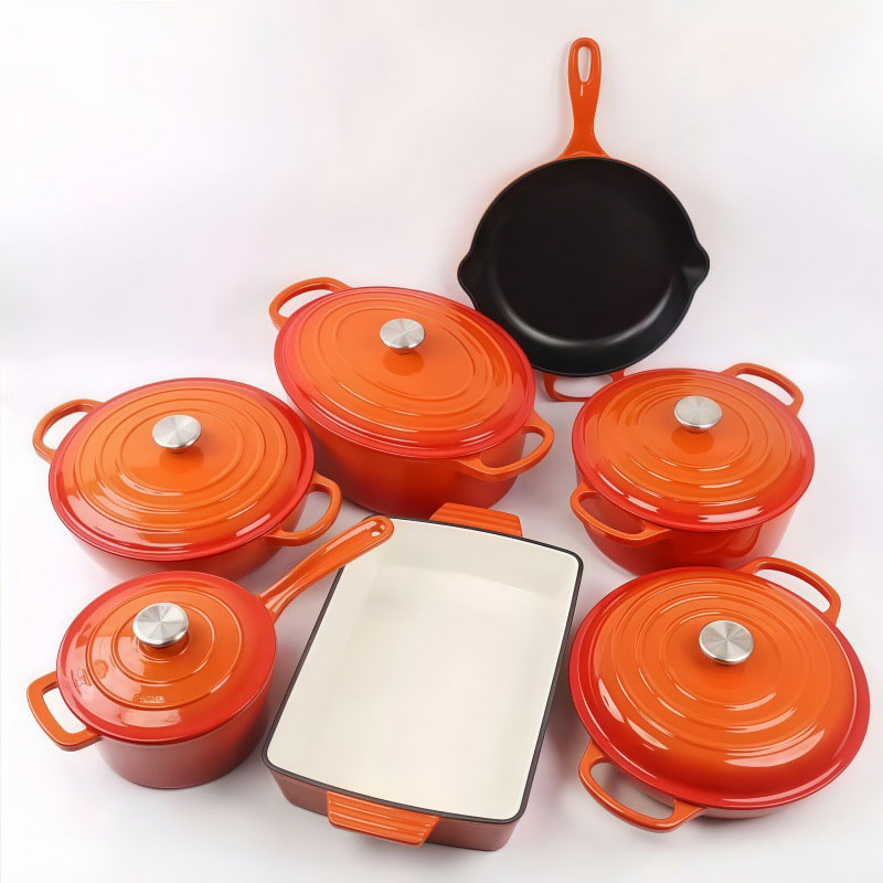 Wholesale 7PCS Kitchen Home Enamel Cooking Pot Casserole Cast Iron Cookware Set