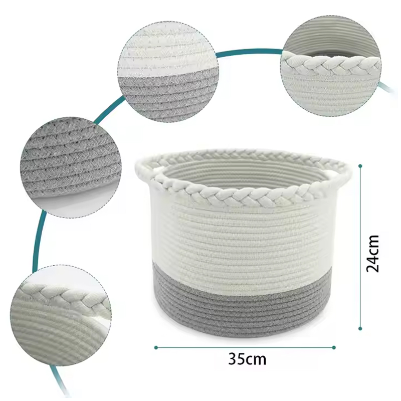 Baby Organizer Stylish Rope Nursery Storage Bin 100% Cotton Canvas Portable Dirty Clothes Storage Basket