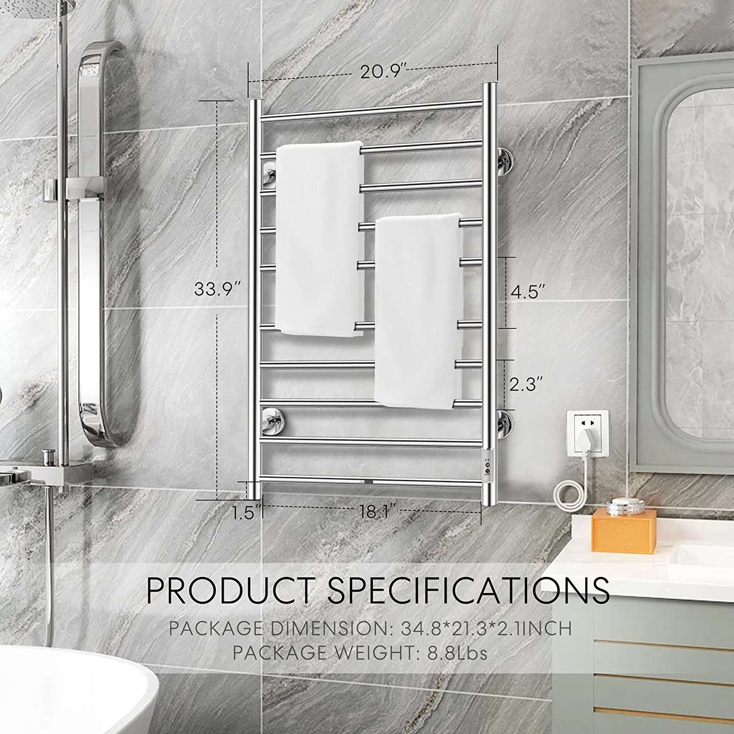 Polished Stainless Steel Heated Towel Warmer for Bathroom with Certification