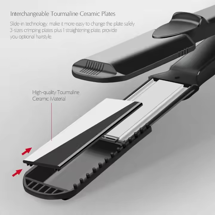 4 in 1 Interchangeable Hair Iron Hair Crimper and Plate Hair Straightener