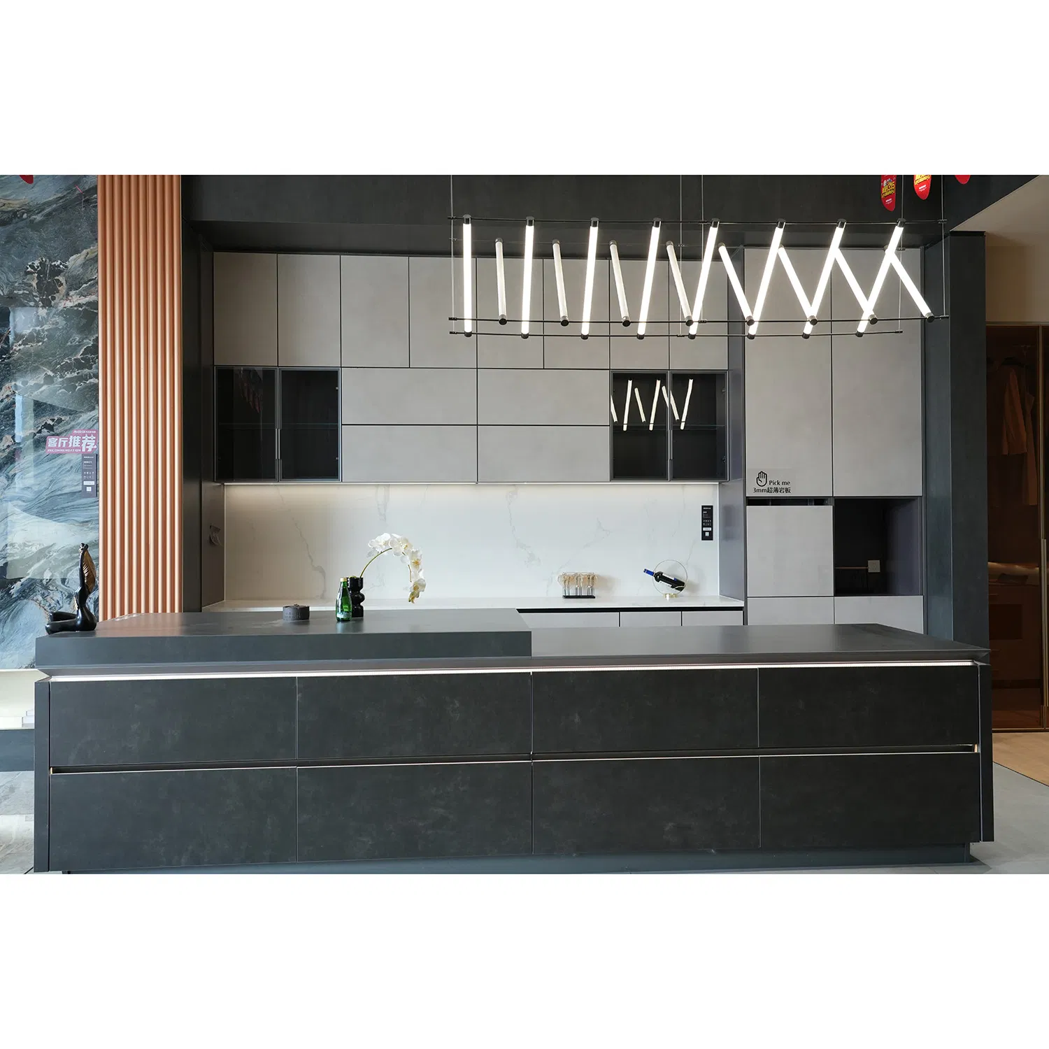 Complete Marble Kitchen Island with Contemporary Modern Finish