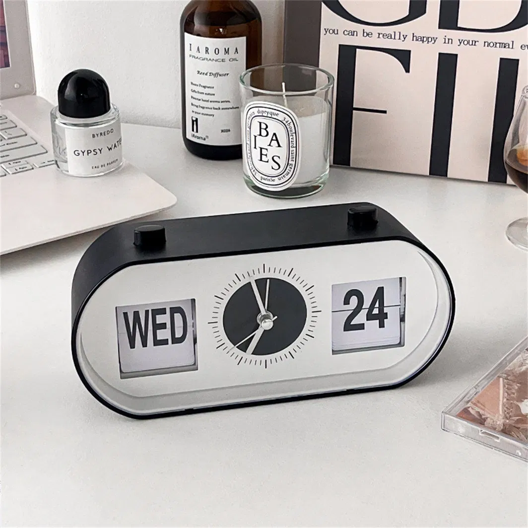 Creative Manual Button Flip Page Calendar Home Decoration Ringer Digital Alarm Clock