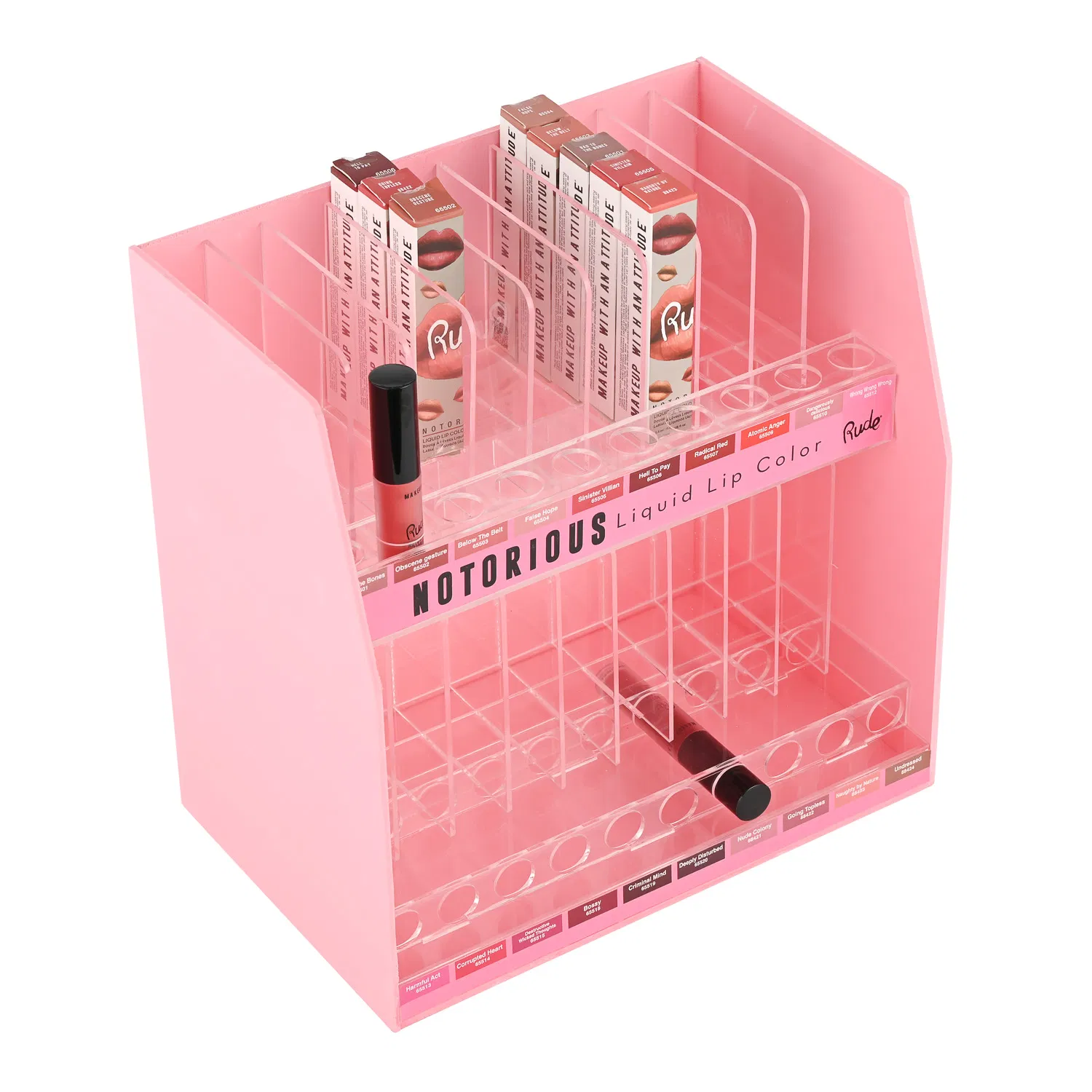 Pink PVC Cosmetic Stand Clear Acrylic Makeup Organizer Display Stand for Beauty Lipstick Retial Display Shelf Customized