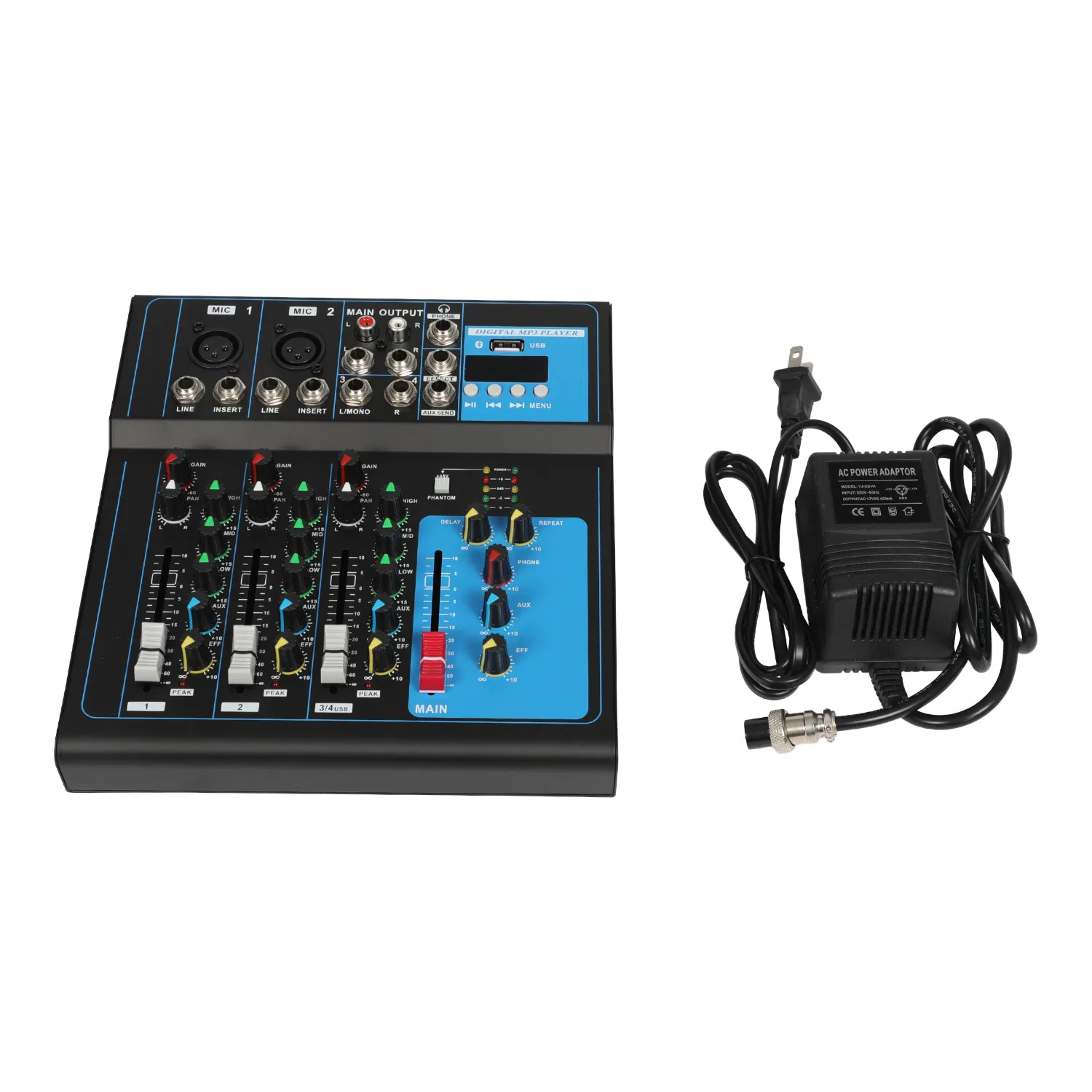 4-канальный микшерный пульт DSP Professional с USB и фантомным питанием