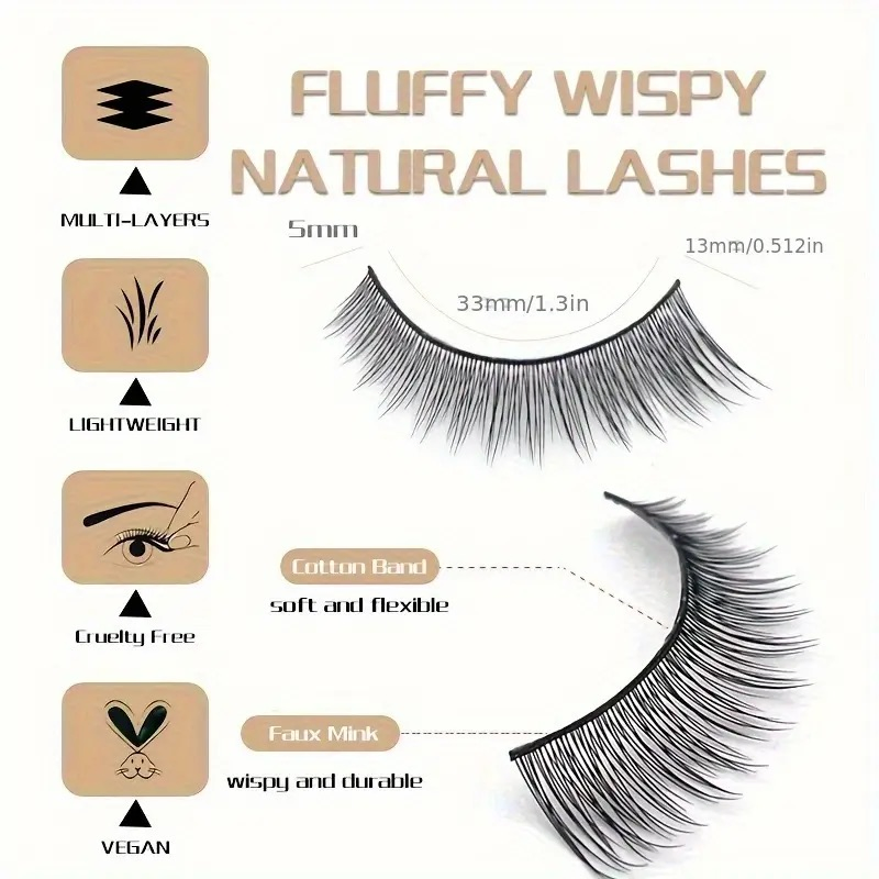 Natural Lashes Wispy Fake Mink Eye Lashes 20pairs of Natural Appearance Fluffy