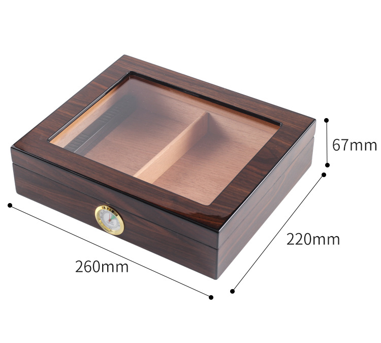 Thermostatic Cedar Wood Cigar Clamshell Box with Clear Glass Window
