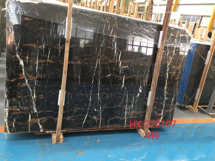 Ogee Bullnose Belved Athens Portoro Black Golden Flower Marble Tiles for Countertop