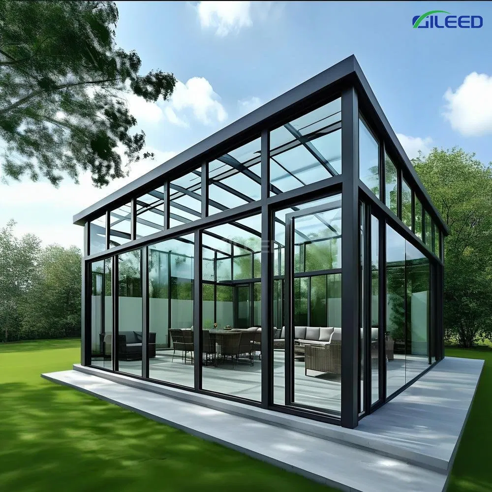 Custom Modern Outdoor Windproof Flat Roof Sunroom Glass House Aluminium Frame