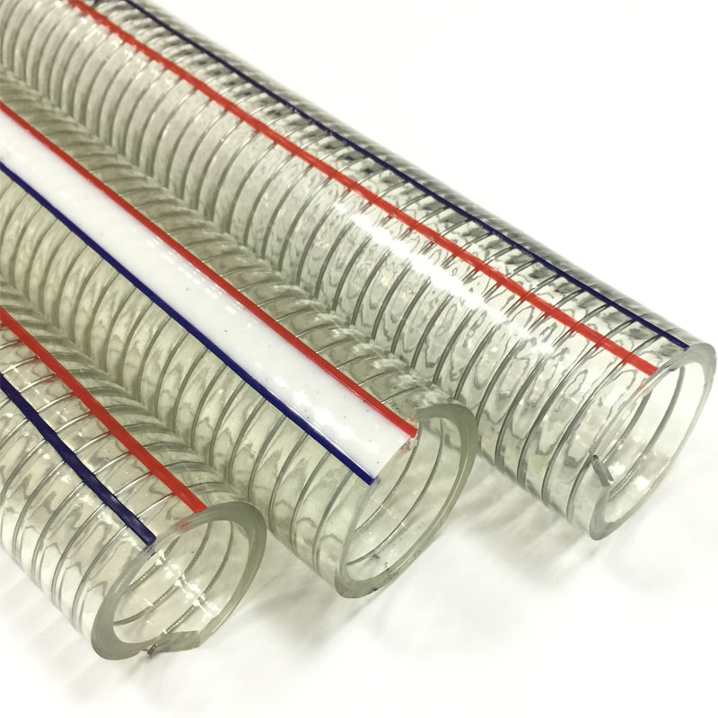 Flexible Transparent PVC Spiral Steel Wire Reinforced Hose Pipe with Spring for Suction of Water Fluid Dust Mine