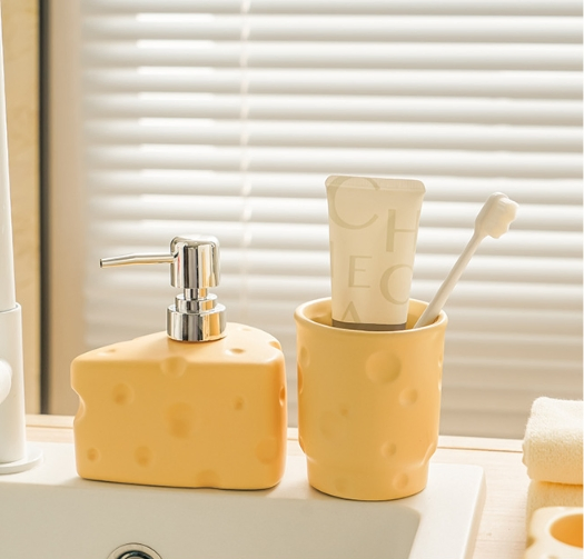 Cute Cheese-Shaped Ceramic Mouthwash Cup Premium Toothbrush Cup for Bathroom Sink