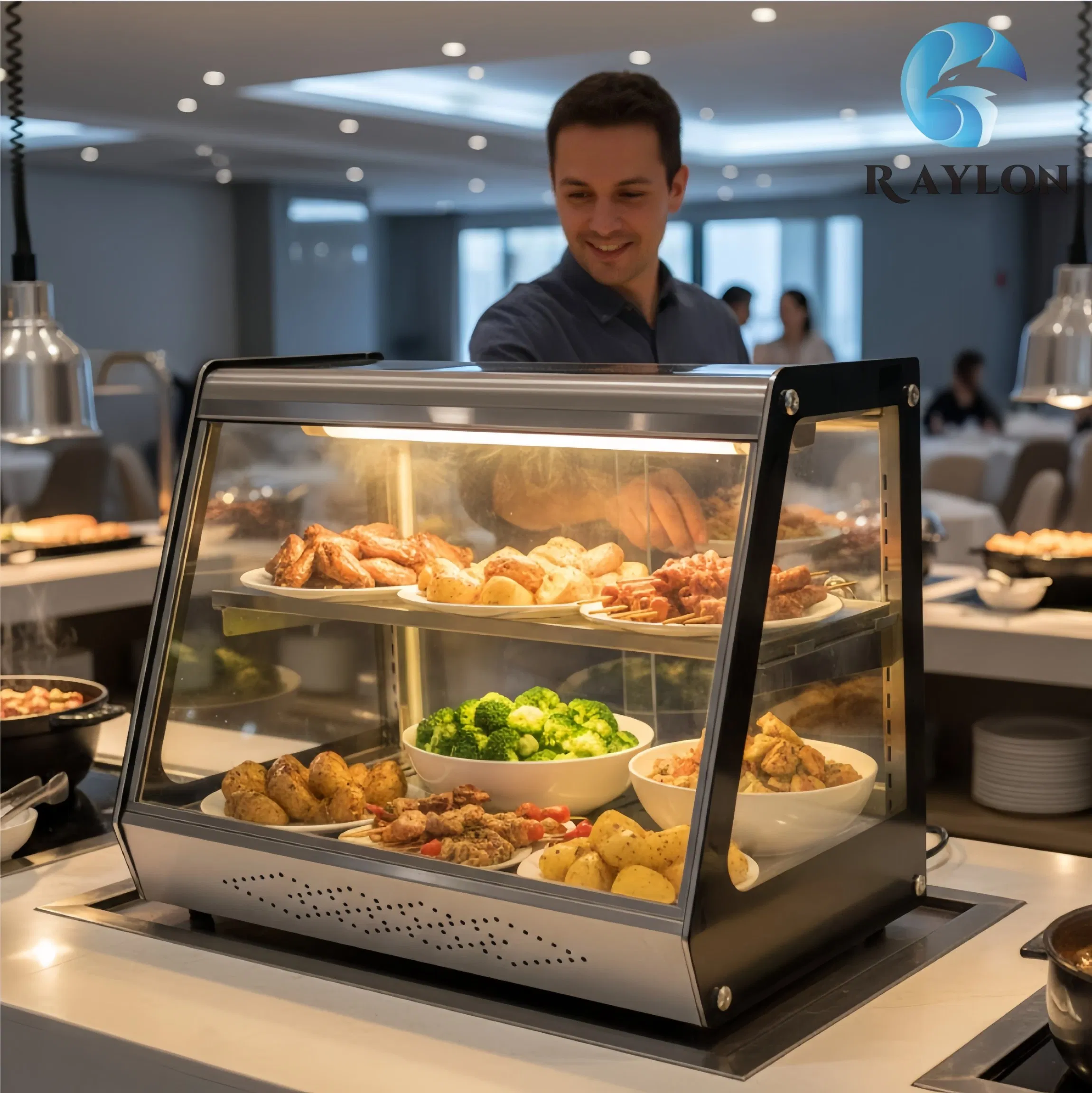 Double Layer Heated Display Cabinet Commercial Model for Food Court