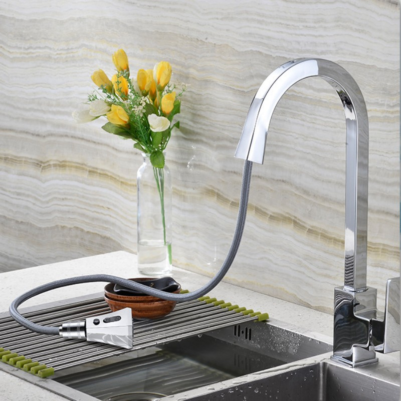 Hot Sale Stainless Steel Pull-out Kitchen Hot and Cold Square Faucet Tap