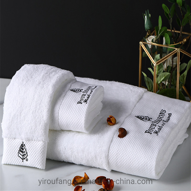 Floor 32s Jacquard Foot Custom Disposable White SPA Travel Bathroom Shower Turkish Hand Terry Face Hotel Bath Towel 100% Cotton