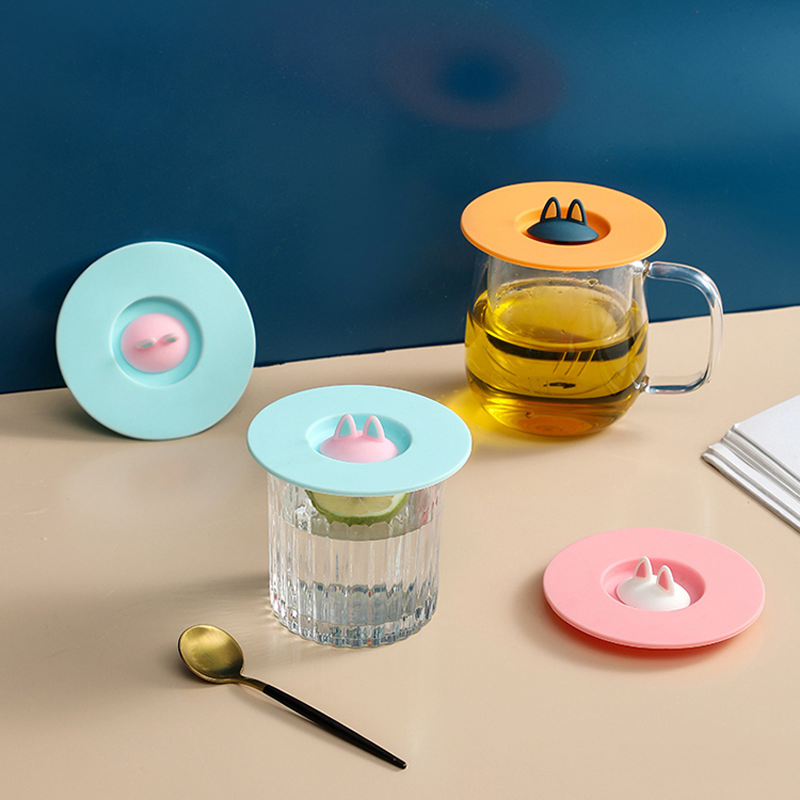 Food Grade Silicone Seal Leakproof and Dustproof Cartoon Cat's Ears Cup Cover