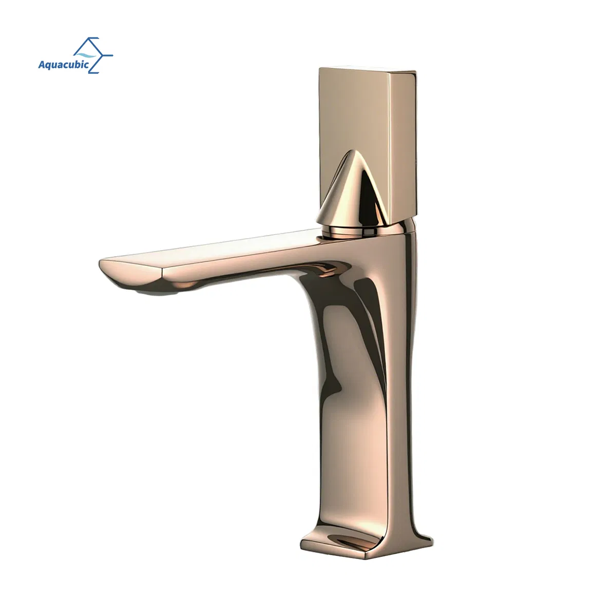 Luxury Single Hole Square Handle Rose Gold Bathroom Sink Faucet Mixer