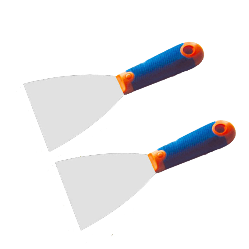 Putty Knife with Rubber-Plastic Handle, Yellow and Blue Color, Press Polished