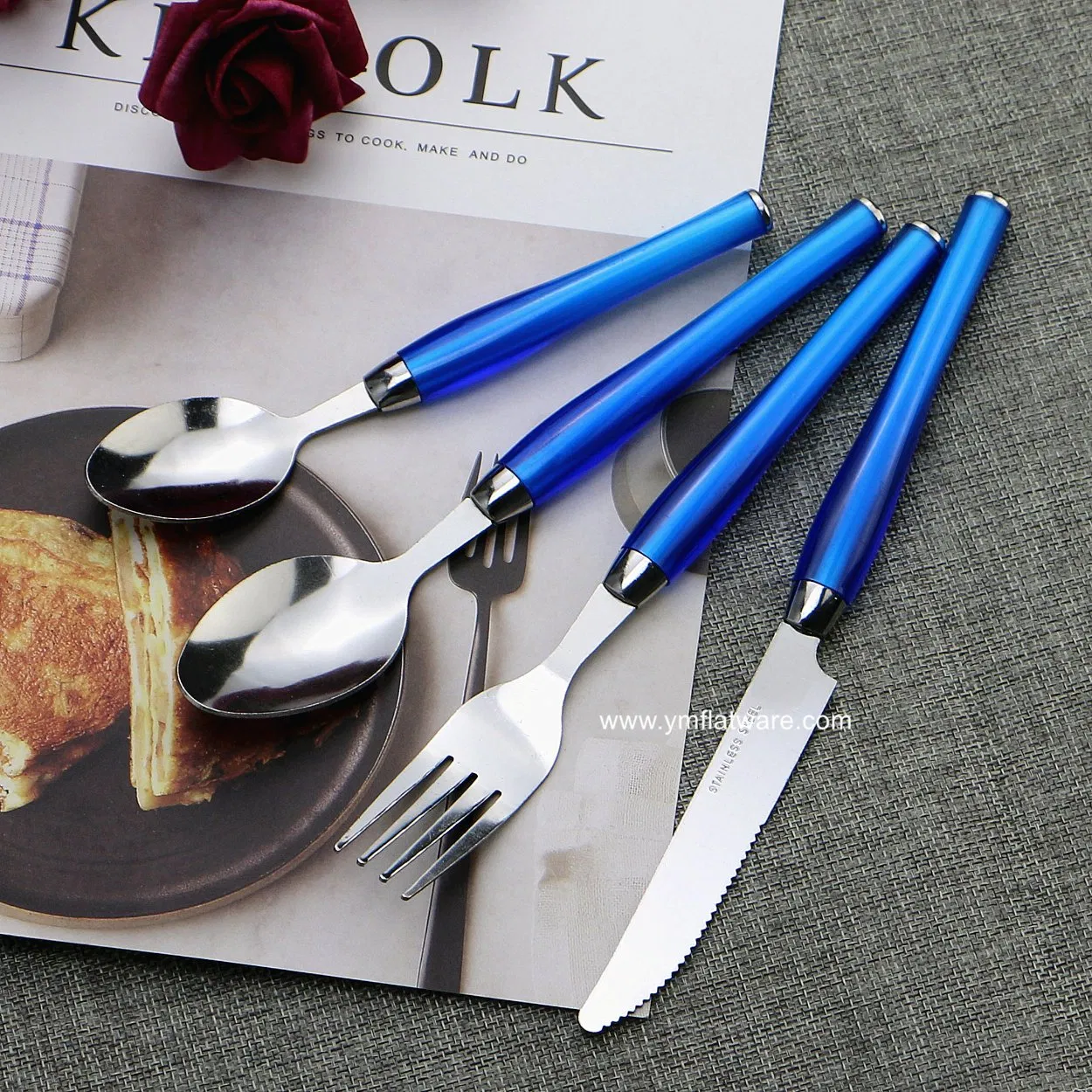 International Stainless Steel Colorful Handle Plastic Flatware Fork and Spoon