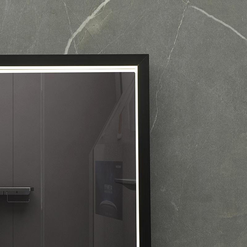 Rectangular Aluminum Frame Black Framed LED Light Illumiated Bathroom Mirror