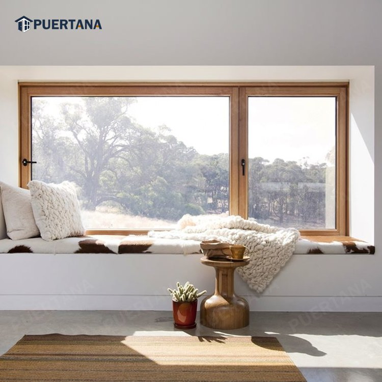 America Style Aluminum Clad Wood Casement Window with Double Toughened Glass for Villa House