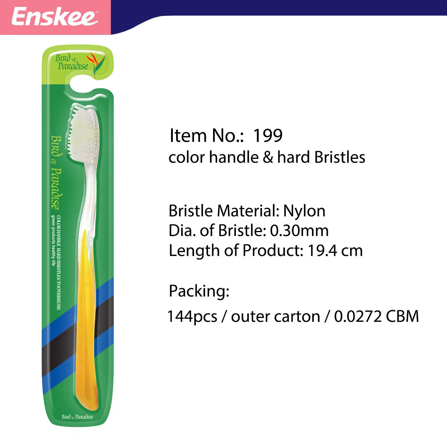 Home Daily Use PP Handle Nylon Hard Bristles Adult Toothbrush