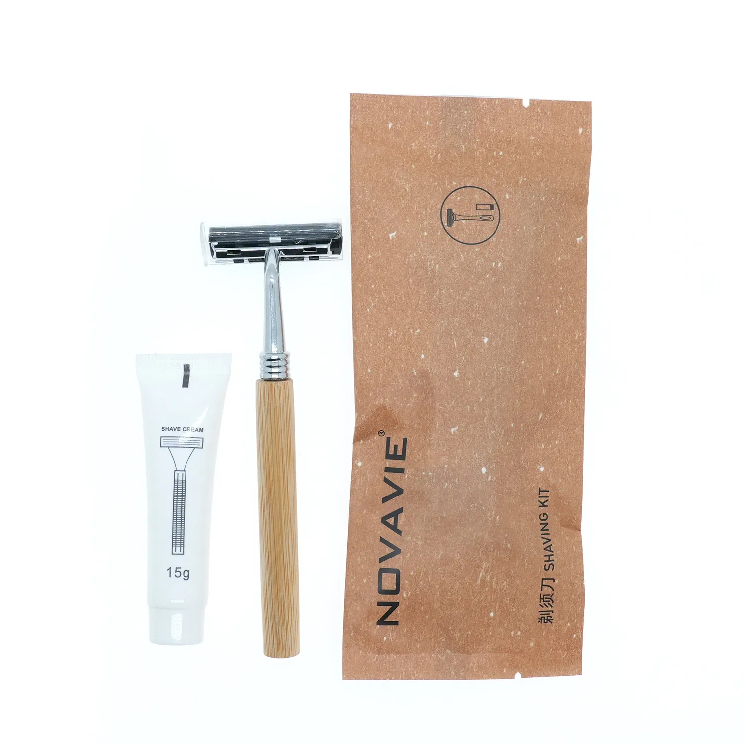 Compostable Biodegrable Travel Hotel Natural Bamboo Razor Wooden Razor Shaving Kit 06