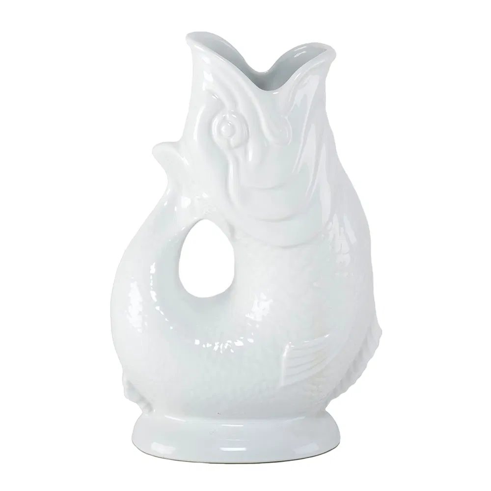 Ceramic Fish Shaped Beverage Pitcher Gurgle Pot Gluggle Jug