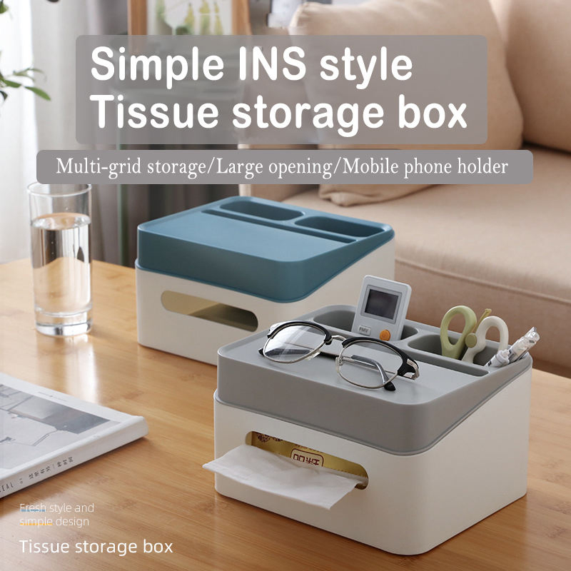 Best-Selling Multifunctional Desktop Storage Plastic Tissue Box Office Home Facial Tissue Box Organizer